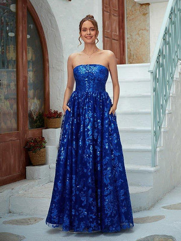 NumberSea - A - Line/Princess Ruffles Strapless Sleeveless Floor - Length Dresses
