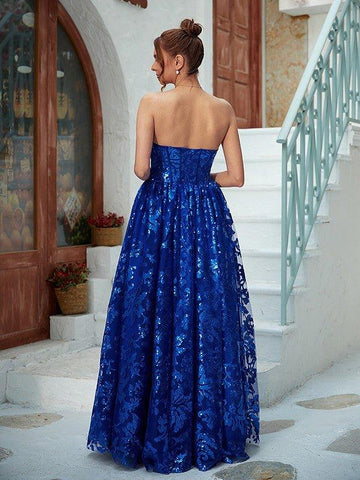 NumberSea - A - Line/Princess Ruffles Strapless Sleeveless Floor - Length Dresses