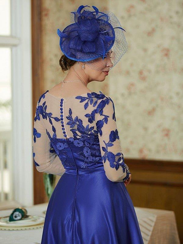 NumberSea - A - Line/Princess Satin Applique V - neck Long Sleeves Floor - Length Mother of the Bride Dresses