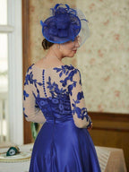 NumberSea - A - Line/Princess Satin Applique V - neck Long Sleeves Floor - Length Mother of the Bride Dresses