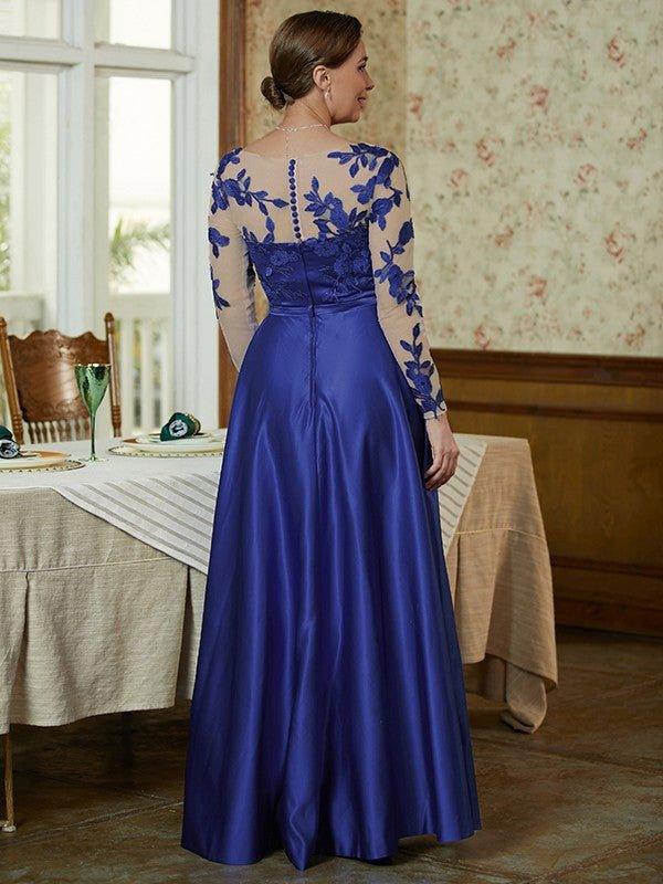 NumberSea - A - Line/Princess Satin Applique V - neck Long Sleeves Floor - Length Mother of the Bride Dresses