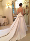 NumberSea - A - Line/Princess Satin Bowknot Halter Sleeveless Court Train Wedding Dresses