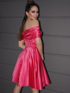 NumberSea - A - Line/Princess Satin Off - the - Shoulder Ruched Sleeveless Short/Mini Homecoming Dresses