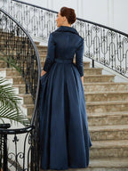 NumberSea - A - Line/Princess Satin Ruched V - neck Long Sleeves Asymmetrical Mother of the Bride Dresses