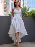 NumberSea - A - Line/Princess Satin Ruched V - neck Sleeveless Asymmetrical Wedding Dresses