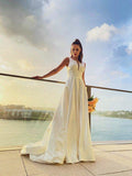 NumberSea - A - Line/Princess Satin Ruffles Scoop Sleeveless Sweep/Brush Train Wedding Dresses
