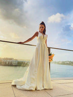 NumberSea - A - Line/Princess Satin Ruffles Scoop Sleeveless Sweep/Brush Train Wedding Dresses