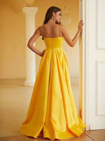 NumberSea - A - Line/Princess Satin Ruffles Spaghetti Straps Sleeveless Floor - Length Dresses