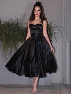 NumberSea - A - Line/Princess Satin Ruffles Straps Sleeveless Tea - Length Homecoming Dresses