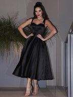 NumberSea - A - Line/Princess Satin Ruffles Straps Sleeveless Tea - Length Homecoming Dresses