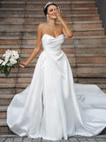 NumberSea - A - Line/Princess Satin Ruffles Sweetheart Sleeveless Chapel Train Wedding Dresses