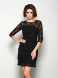 NumberSea - A - Line/Princess Scoop 1/2 Sleeves Short Chiffon Mother of the Bride Dresses