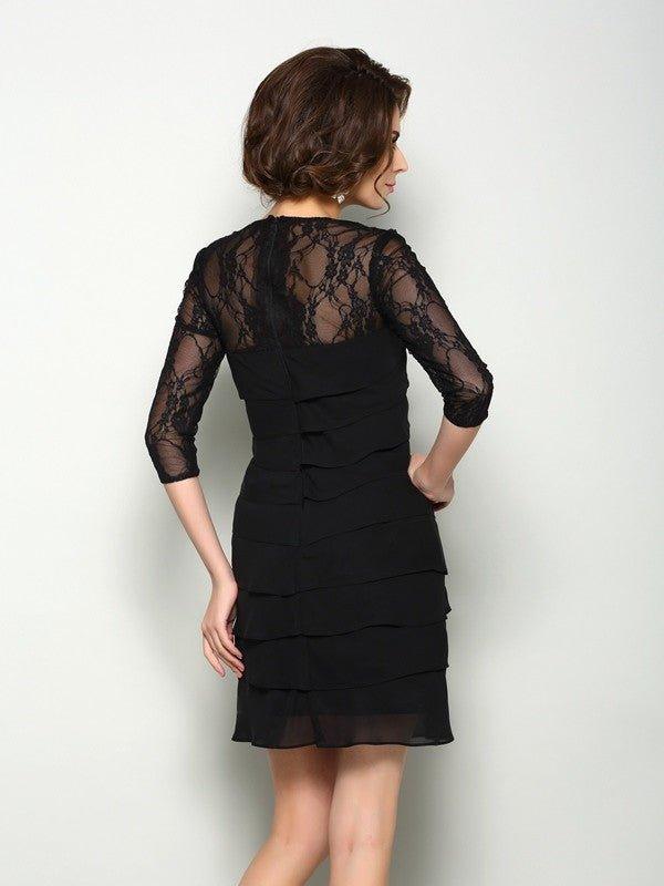 NumberSea - A - Line/Princess Scoop 1/2 Sleeves Short Chiffon Mother of the Bride Dresses