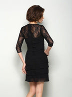 NumberSea - A - Line/Princess Scoop 1/2 Sleeves Short Chiffon Mother of the Bride Dresses
