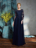 NumberSea - A - Line/Princess Scoop Applique 3/4 Sleeves Long Chiffon Mother of the Bride Dresses