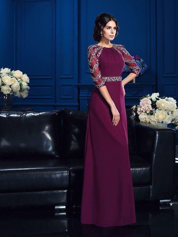 NumberSea - A - Line/Princess Scoop Beading 3/4 Sleeves Long Chiffon Mother of the Bride Dresses