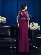 NumberSea - A - Line/Princess Scoop Beading 3/4 Sleeves Long Chiffon Mother of the Bride Dresses