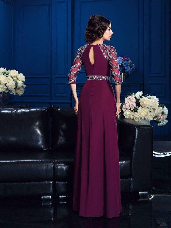 NumberSea - A - Line/Princess Scoop Beading 3/4 Sleeves Long Chiffon Mother of the Bride Dresses