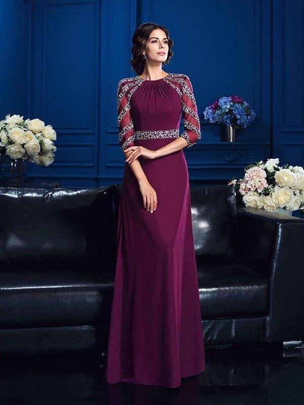 NumberSea - A - Line/Princess Scoop Beading 3/4 Sleeves Long Chiffon Mother of the Bride Dresses
