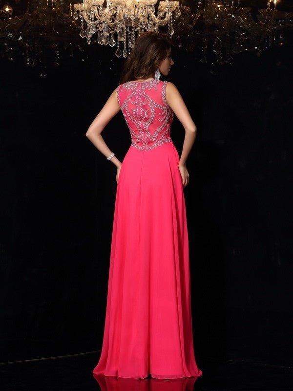 NumberSea - A - Line/Princess Scoop Beading Sleeveless Long Chiffon Dresses #51243