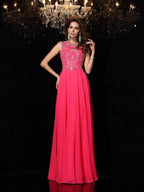 NumberSea - A - Line/Princess Scoop Beading Sleeveless Long Chiffon Dresses #51243