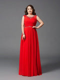NumberSea - A - Line/Princess Scoop Beading Sleeveless Long Chiffon Plus Size Dresses
