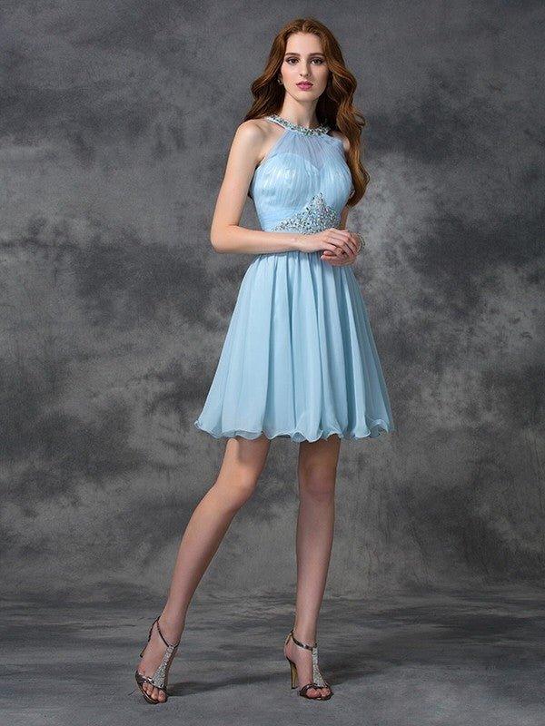 NumberSea - A - line/Princess Scoop Beading Sleeveless Short Chiffon Cocktail Dresses