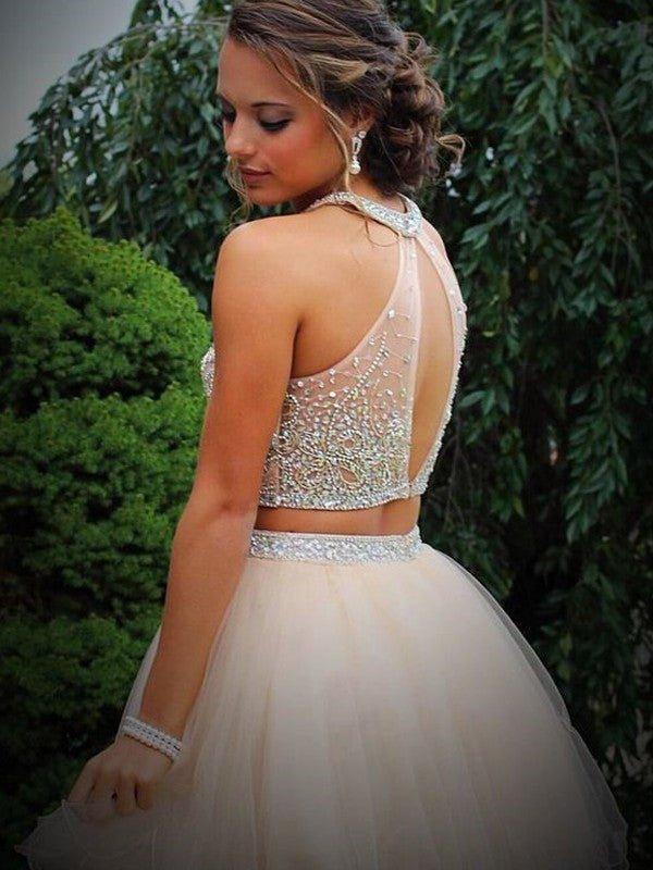 NumberSea - A - Line/Princess Scoop Beading Sleeveless Short/Mini Tulle Two Piece Dresses
