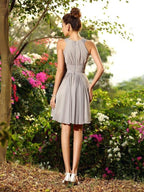 NumberSea - A - Line/Princess Scoop Hand - Made Flower Sleeveless Short Chiffon Bridesmaid Dresses