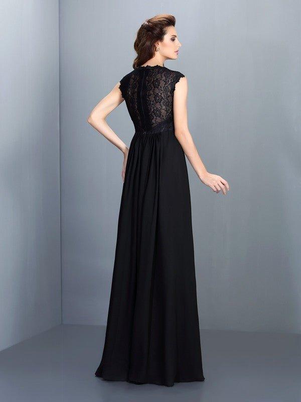 NumberSea - A - Line/Princess Scoop Lace Sleeveless Long Chiffon Bridesmaid Dresses