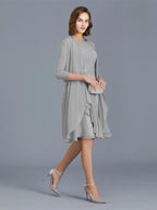 NumberSea - A - Line/Princess Scoop Ruffles Chiffon Knee - Length Sleeveless Mother of the Bride Dresses