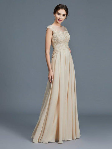 NumberSea - A - Line/Princess Scoop Sleeveless Ruffles Chiffon Floor - Length Mother of the Bride Dresses