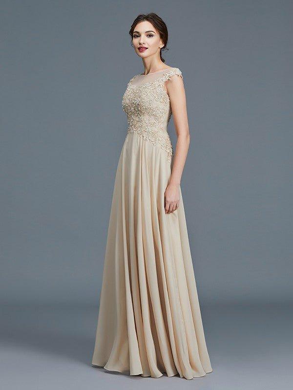 NumberSea - A - Line/Princess Scoop Sleeveless Ruffles Chiffon Floor - Length Mother of the Bride Dresses