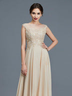 NumberSea - A - Line/Princess Scoop Sleeveless Ruffles Chiffon Floor - Length Mother of the Bride Dresses