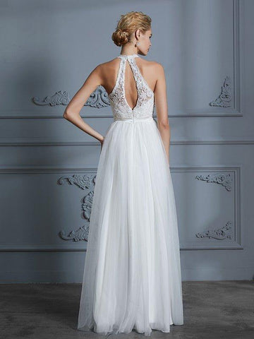 NumberSea - A - Line/Princess Scoop Sleeveless Tulle Floor - Length Wedding Dresses