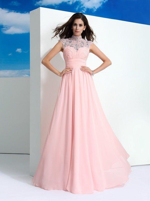 NumberSea - A - Line/Princess Sheer Neck Beading Sleeveless Long Chiffon Dresses
