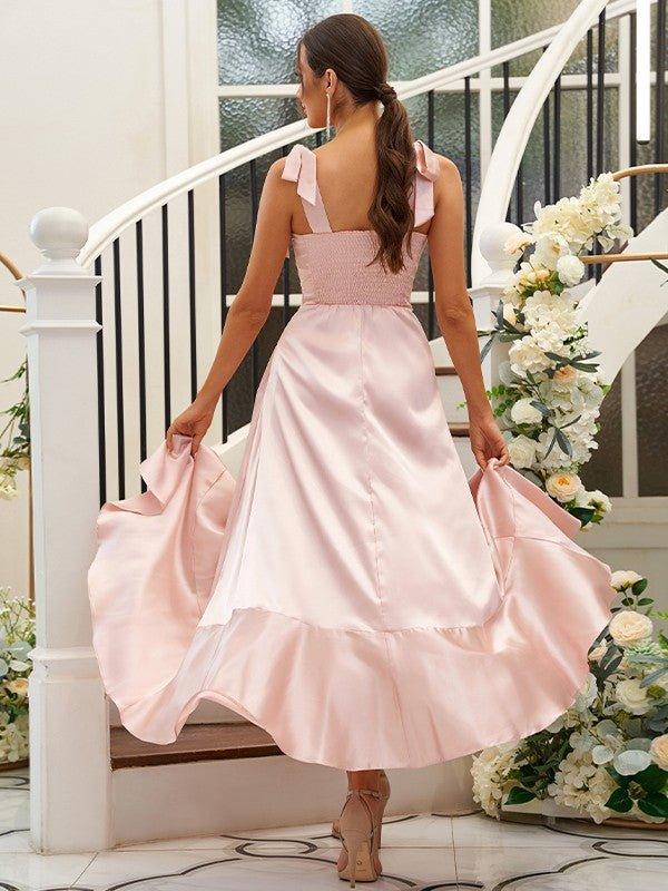 NumberSea-A-Line/Princess Silk like Satin Ruffles Straps Sleeveless Ankle-Length Bridesmaid Dresses As picture NumberSea-A-Line/Princess Silk like Satin Ruffles Straps Sleeveless Ankle-Length Bridesmaid Dresses As picture