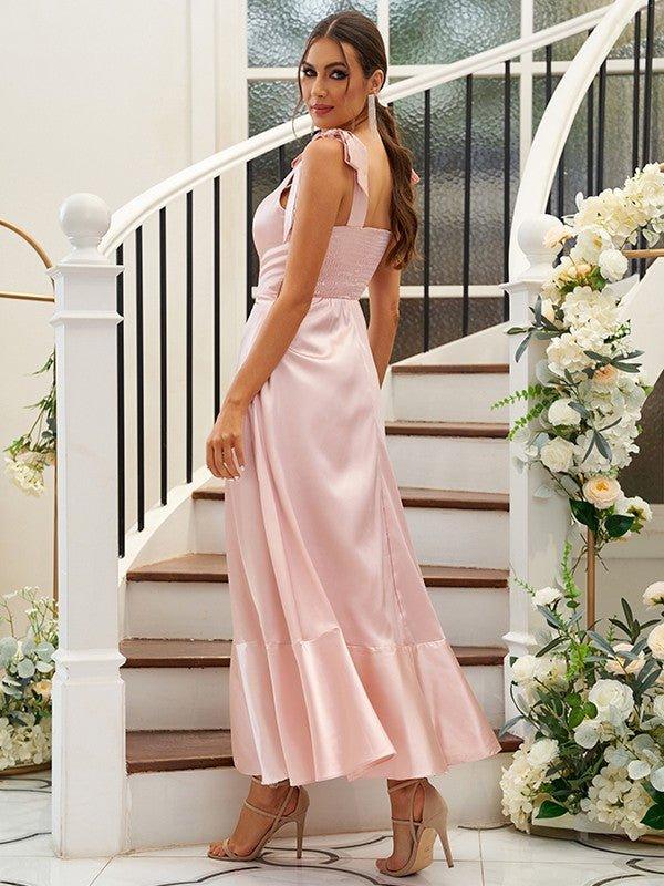 NumberSea-A-Line/Princess Silk Like Satin Ruffles Straps Sleeveless Ankle-Length Bridesmaid Dresses As Picture NumberSea-A-Line/Princess Silk Like Satin Ruffles Straps Sleeveless Ankle-Length Bridesmaid Dresses As Picture