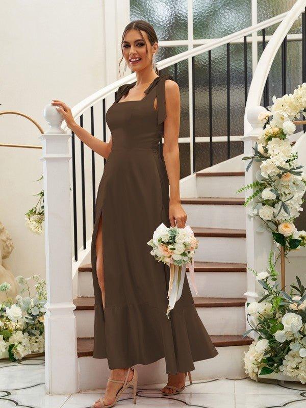 NumberSea-A-Line/Princess Silk like Satin Ruffles Straps Sleeveless Ankle-Length Bridesmaid Dresses NumberSea-A-Line/Princess Silk like Satin Ruffles Straps Sleeveless Ankle-Length Bridesmaid Dresses