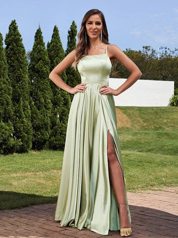NumberSea - A - Line/Princess Silk Like Satin Ruffles Straps Sleeveless Floor - Length Bridesmaid Dresses