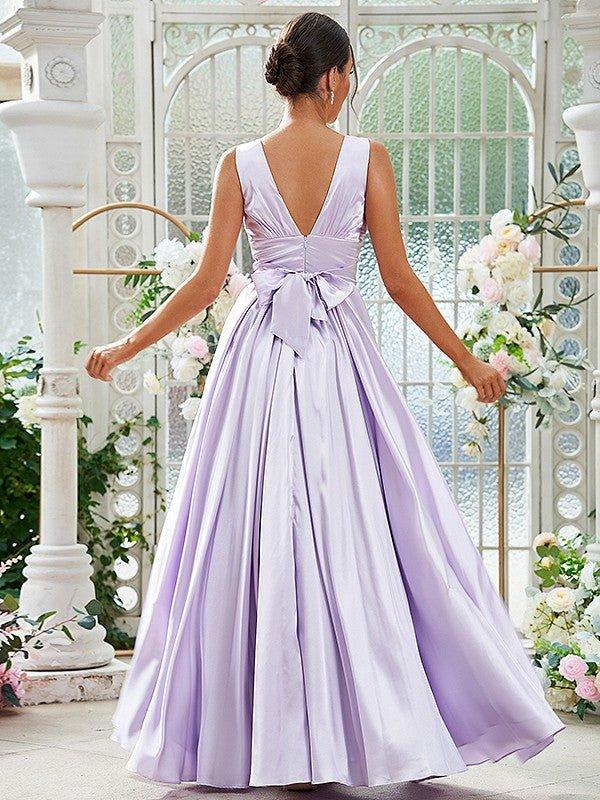 NumberSea-A-Line/Princess Silk like Satin Ruffles V-neck Sleeveless Floor-Length Bridesmaid Dresses NumberSea-A-Line/Princess Silk like Satin Ruffles V-neck Sleeveless Floor-Length Bridesmaid Dresses
