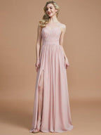 NumberSea - A - Line/Princess Spaghetti Straps Sleeveless Ruched Floor - Length Chiffon Bridesmaid Dresses