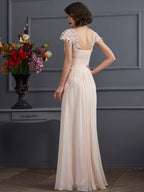 NumberSea - A - Line/Princess Square Short Sleeves Lace Long Chiffon Dresses