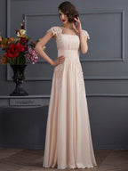 NumberSea - A - Line/Princess Square Short Sleeves Lace Long Chiffon Dresses