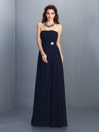 NumberSea - A - Line/Princess Strapless Rhinestone Sleeveless Long Chiffon Bridesmaid Dresses