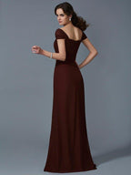 NumberSea - A - Line/Princess Strapless Short Sleeves Long Chiffon Dresses