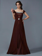 NumberSea - A - Line/Princess Strapless Short Sleeves Long Chiffon Dresses