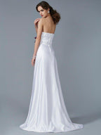 NumberSea - A - Line/Princess Strapless Sleeveless Hand - Made Flower Long Satin Dresses