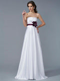 NumberSea - A - Line/Princess Strapless Sleeveless Hand - Made Flower Long Satin Dresses