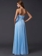 NumberSea - A - Line/Princess Strapless Sleeveless Ruched Long Chiffon Dresses